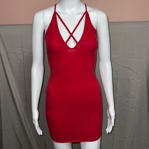 Bozzolo Red Deep V Party Dress - Small